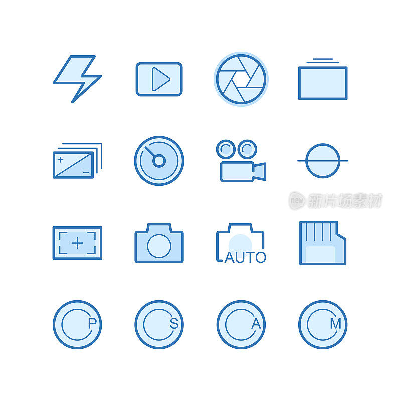 Set of camera menu function icons